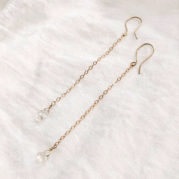 Herkimer Diamond Dangle Earrings - Handcrafted Crystal Gemstone Jewelry - Picture 3 of 4